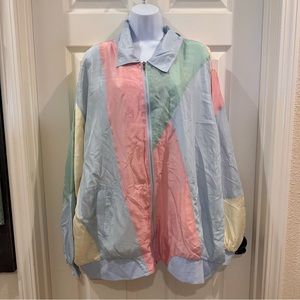 Blair Vintage Rare Silk Oversized Lightweight Pastel Patchwork Jacket 3X